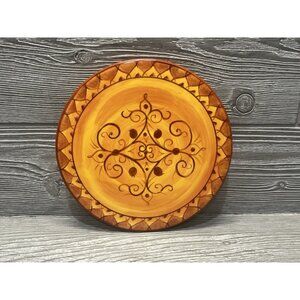 Pier 1 Karistan Round Trivet Hot Plate Orange Yellow Heavy Earthenware